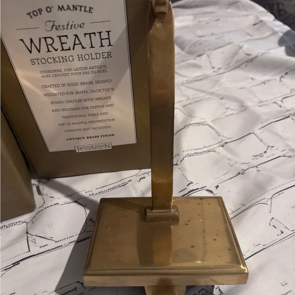 Restoration Hardware Top O’ Mantle Wreath Stocking Holder Antique Set Of 2